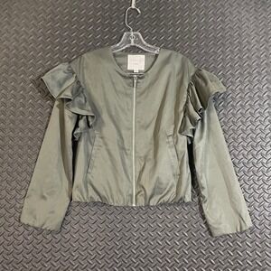 Habitual Girl Olive Green‎ Full Zip Crop Ruffle Light Jacket Women's Size 14